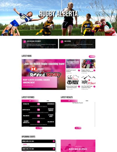 Rugby Alberta, Canada new website designed by SportLomo. Launched April 2024