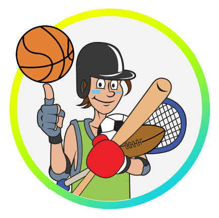 Sportlomo Mascot representing baseball, baseball, tennis, soccer, American football