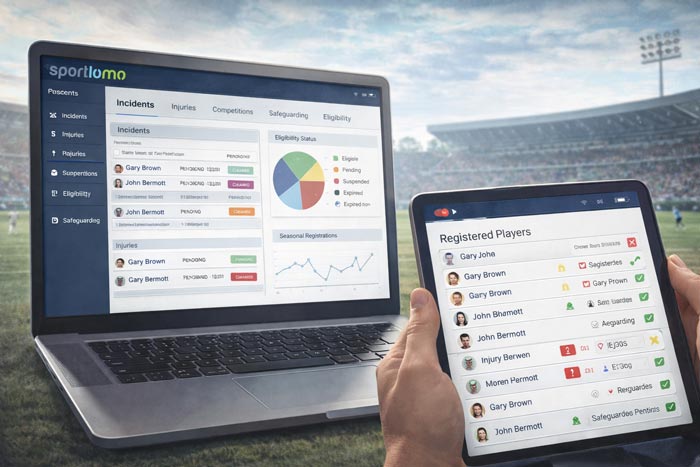Incidents, injuries, competitions, safeguarding and team rosters on Sportlomo