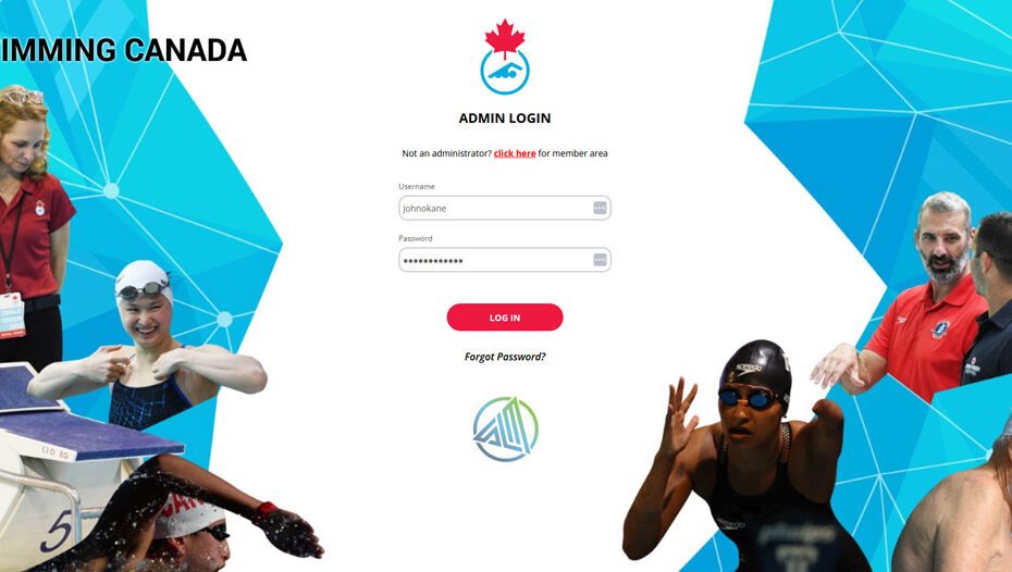 Swimming Canada Adminstration login on Sportlomo