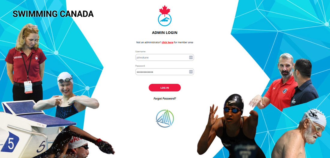 Swimming Canada Adminstration login on Sportlomo